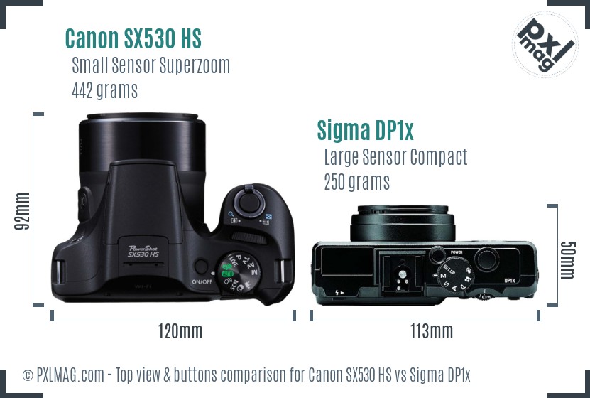 Canon SX530 HS vs Sigma DP1x top view buttons comparison