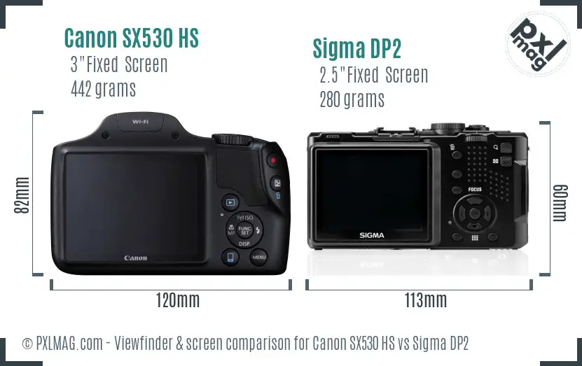 Canon SX530 HS vs Sigma DP2 Screen and Viewfinder comparison