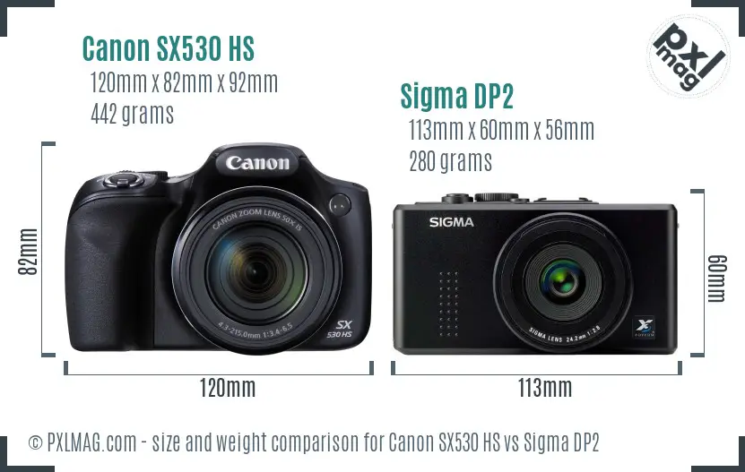 Canon SX530 HS vs Sigma DP2 size comparison