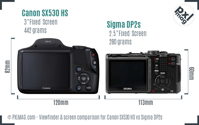 Canon SX530 HS vs Sigma DP2s Screen and Viewfinder comparison