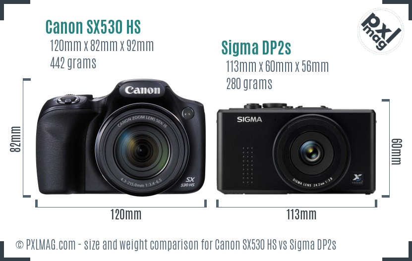 Canon SX530 HS vs Sigma DP2s size comparison Canon SX530 HS vs Sigma DP2s size comparison