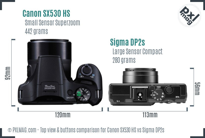 Canon SX530 HS vs Sigma DP2s top view buttons comparison