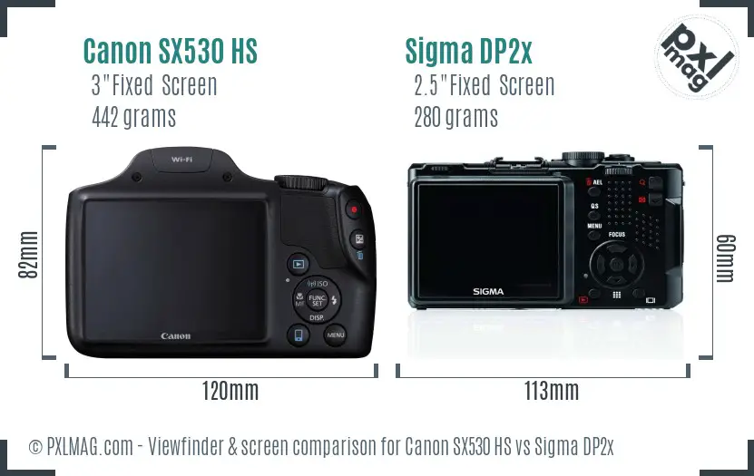 Canon SX530 HS vs Sigma DP2x Screen and Viewfinder comparison Canon SX530 HS vs Sigma DP2x Screen and Viewfinder comparison