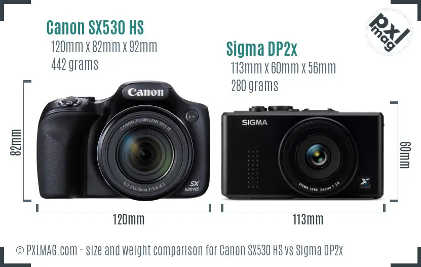 Canon SX530 HS vs Sigma DP2x size comparison Canon SX530 HS vs Sigma DP2x size comparison
