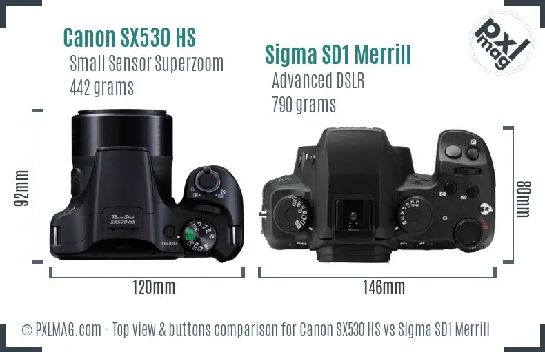 Canon SX530 HS vs Sigma SD1 Merrill top view buttons comparison