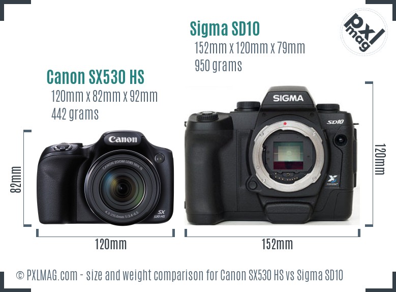 Canon SX530 HS vs Sigma SD10 size comparison