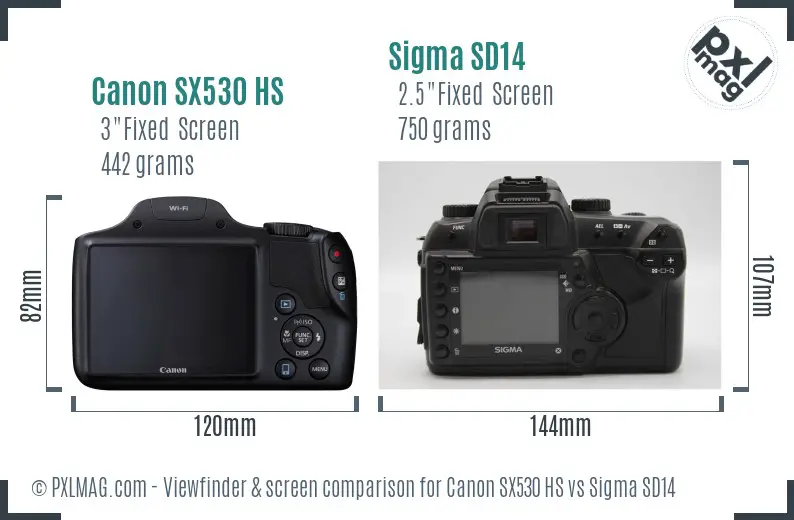 Canon SX530 HS vs Sigma SD14 Screen and Viewfinder comparison