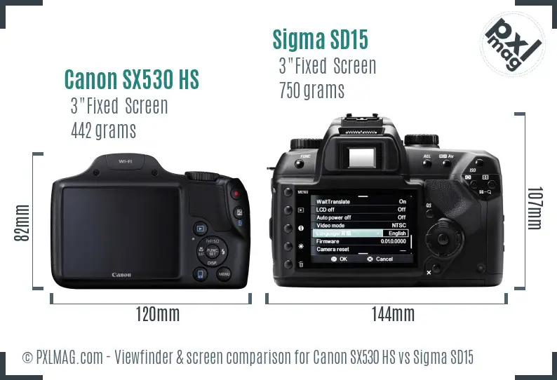 Canon SX530 HS vs Sigma SD15 Screen and Viewfinder comparison