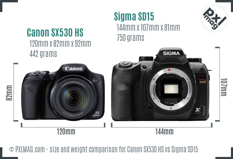 Canon SX530 HS vs Sigma SD15 size comparison
