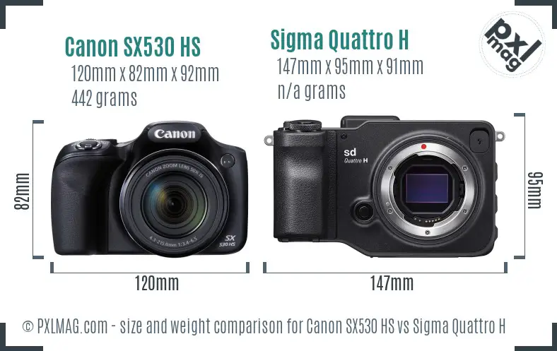 Canon SX530 HS vs Sigma Quattro H size comparison