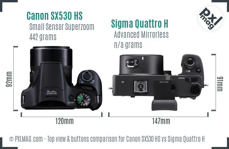 Canon SX530 HS vs Sigma Quattro H top view buttons comparison