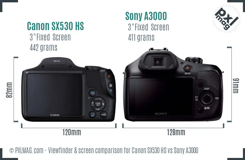 Canon SX530 HS vs Sony A3000 Screen and Viewfinder comparison Canon SX530 HS vs Sony A3000 Screen and Viewfinder comparison