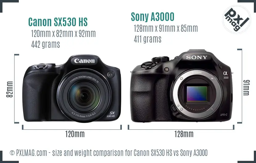 Canon SX530 HS vs Sony A3000 size comparison Canon SX530 HS vs Sony A3000 size comparison