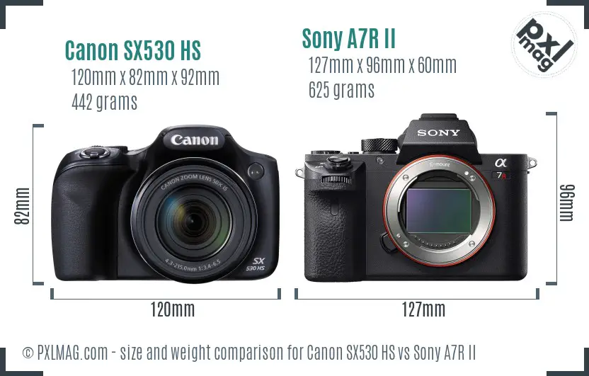 Canon SX530 HS vs Sony A7R II size comparison