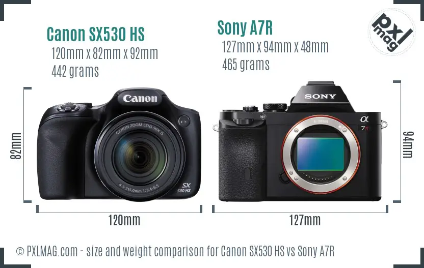 Canon SX530 HS vs Sony A7R size comparison