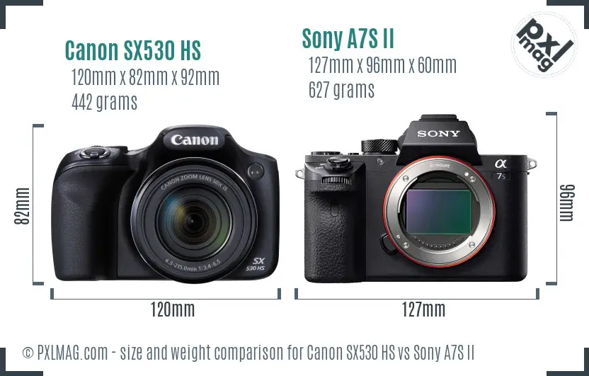 Canon SX530 HS vs Sony A7S II size comparison