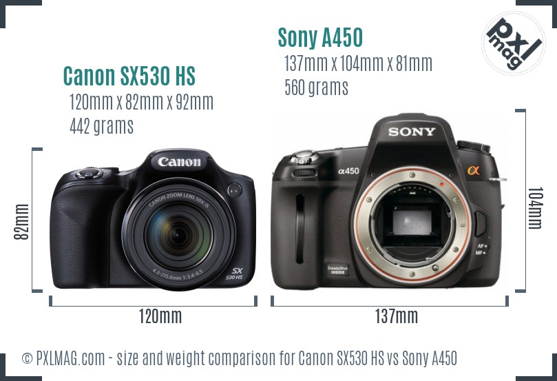 Canon SX530 HS vs Sony A450 size comparison Canon SX530 HS vs Sony A450 size comparison