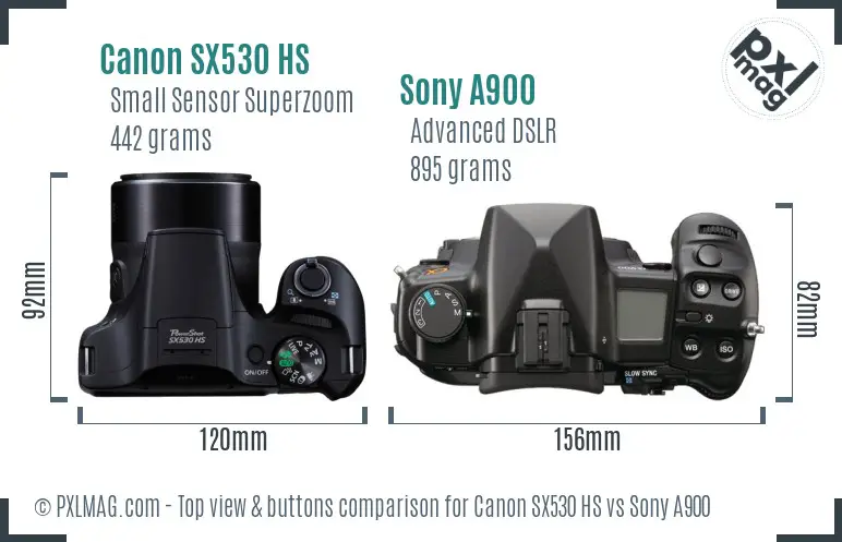 Canon SX530 HS vs Sony A900 top view buttons comparison