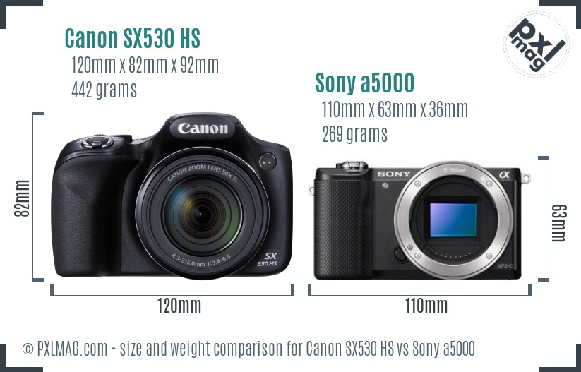 Canon SX530 HS vs Sony a5000 size comparison