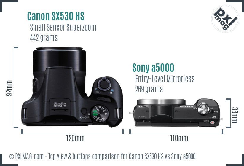 Canon SX530 HS vs Sony a5000 top view buttons comparison