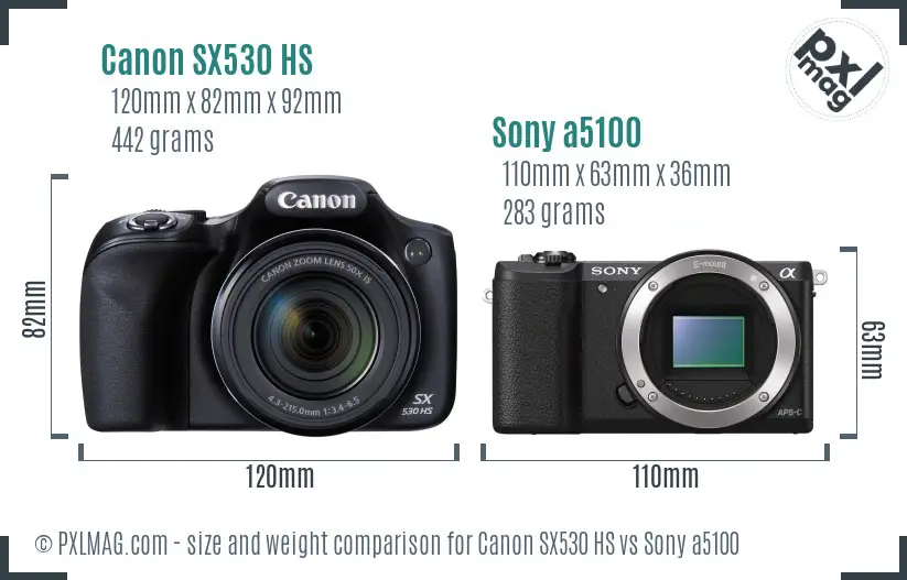 Canon SX530 HS vs Sony a5100 size comparison Canon SX530 HS vs Sony a5100 size comparison