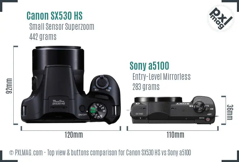 Canon SX530 HS vs Sony a5100 top view buttons comparison