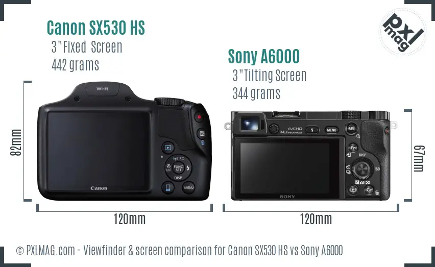 Canon SX530 HS vs Sony A6000 Screen and Viewfinder comparison