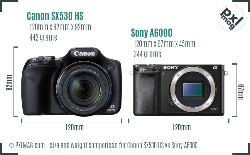Canon SX530 HS vs Sony A6000 size comparison