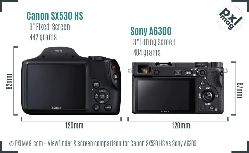Canon SX530 HS vs Sony A6300 Screen and Viewfinder comparison