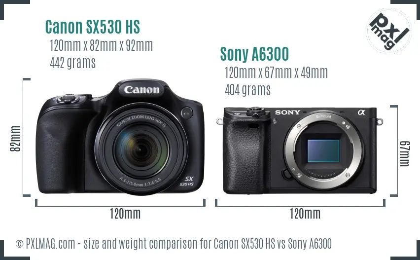 Canon SX530 HS vs Sony A6300 size comparison
