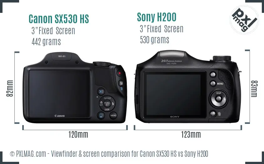 Canon SX530 HS vs Sony H200 Screen and Viewfinder comparison