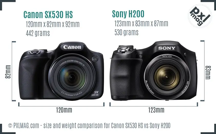 Canon SX530 HS vs Sony H200 size comparison