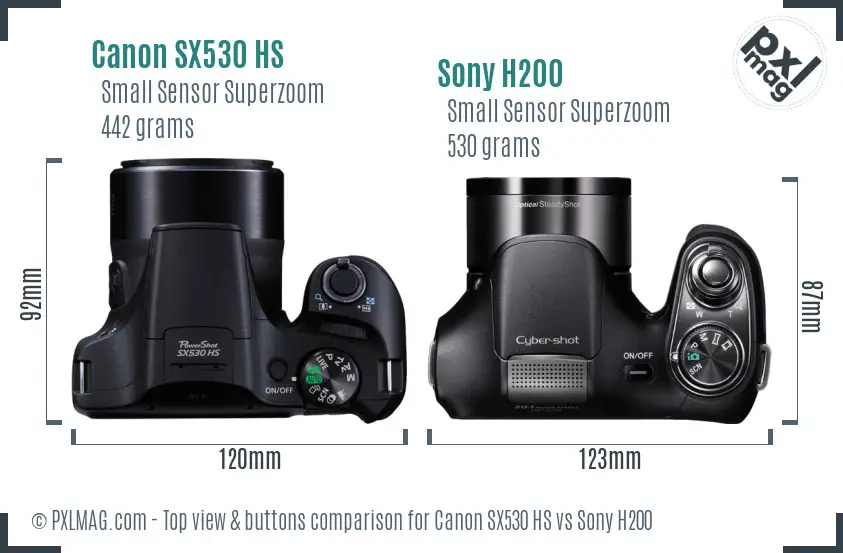 Canon SX530 HS vs Sony H200 top view buttons comparison