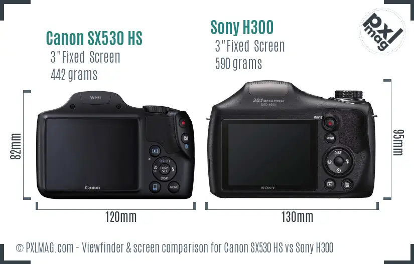 Canon SX530 HS vs Sony H300 Screen and Viewfinder comparison