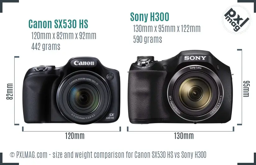 Canon SX530 HS vs Sony H300 size comparison