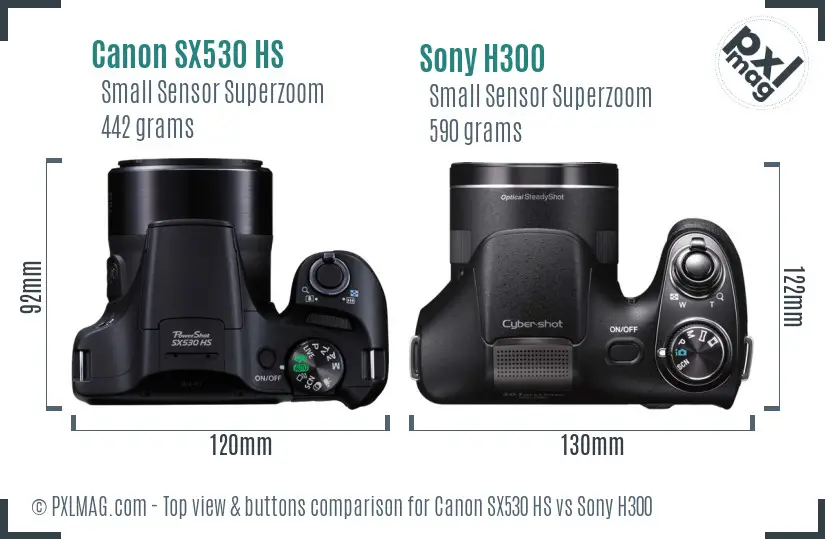 Canon SX530 HS vs Sony H300 top view buttons comparison