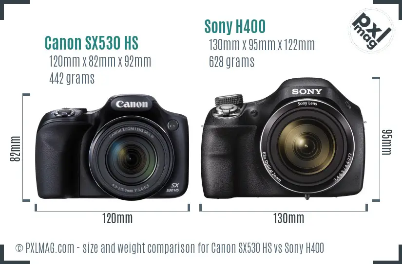 Canon SX530 HS vs Sony H400 size comparison