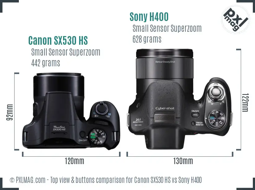 Canon SX530 HS vs Sony H400 top view buttons comparison
