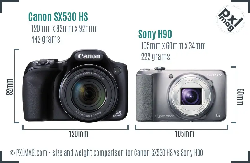 Canon SX530 HS vs Sony H90 size comparison Canon SX530 HS vs Sony H90 size comparison