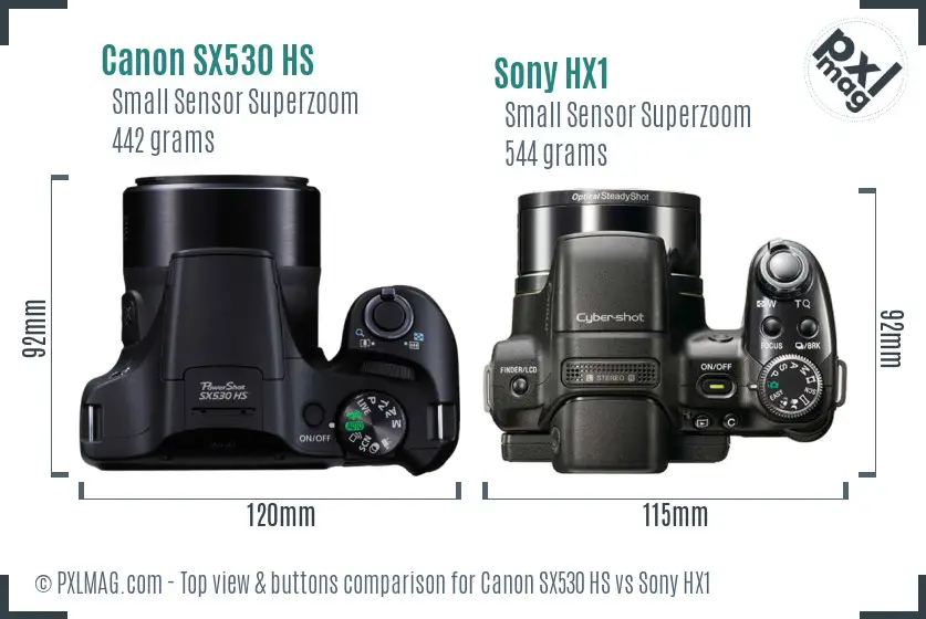 Canon SX530 HS vs Sony HX1 top view buttons comparison Canon SX530 HS vs Sony HX1 top view buttons comparison