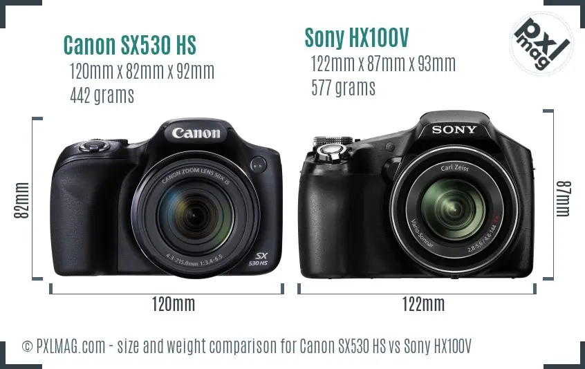 Canon SX530 HS vs Sony HX100V size comparison Canon SX530 HS vs Sony HX100V size comparison