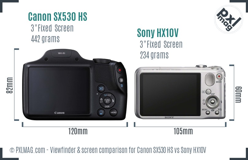Canon SX530 HS vs Sony HX10V Screen and Viewfinder comparison