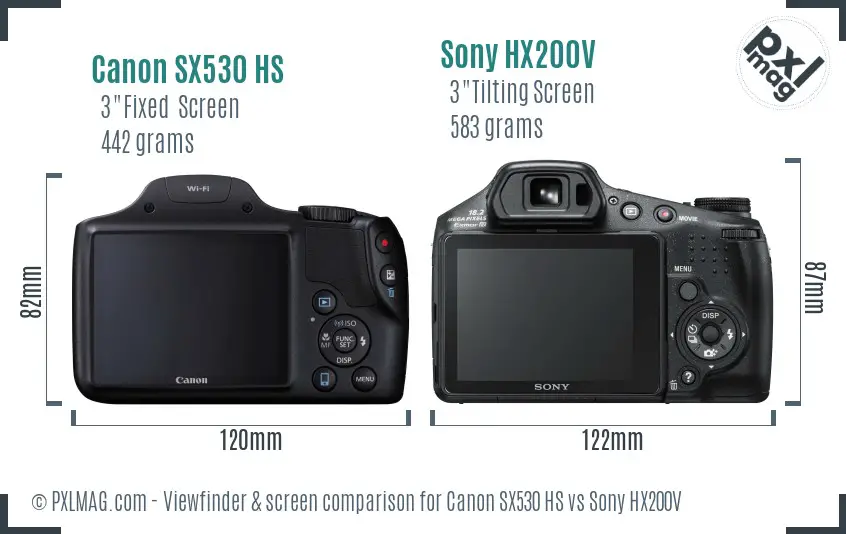 Canon SX530 HS vs Sony HX200V Screen and Viewfinder comparison