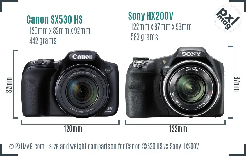 Canon SX530 HS vs Sony HX200V size comparison