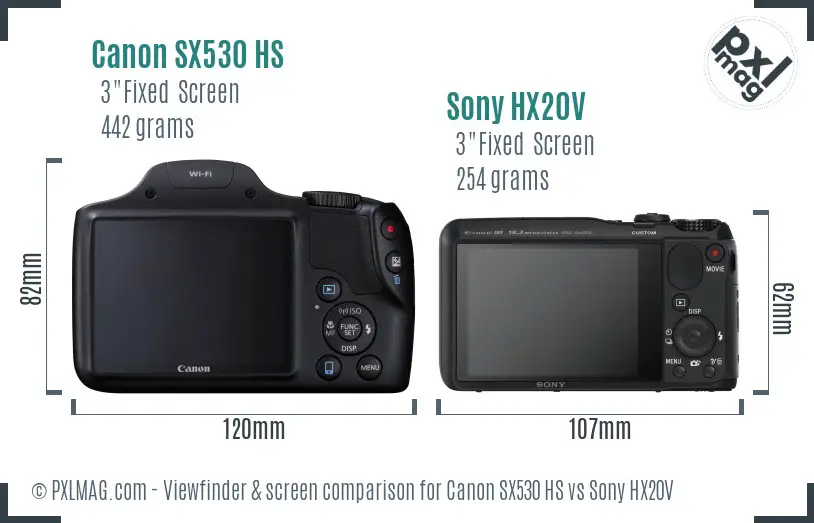 Canon SX530 HS vs Sony HX20V Screen and Viewfinder comparison Canon SX530 HS vs Sony HX20V Screen and Viewfinder comparison