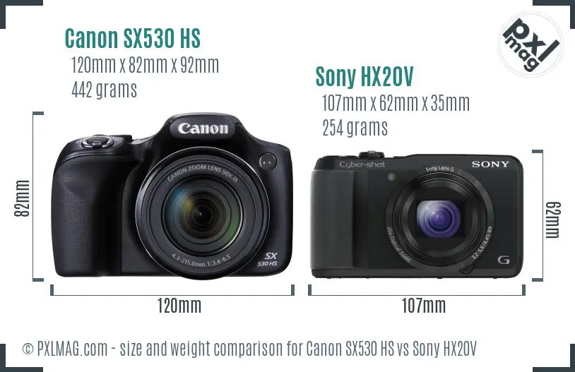 Canon SX530 HS vs Sony HX20V size comparison Canon SX530 HS vs Sony HX20V size comparison