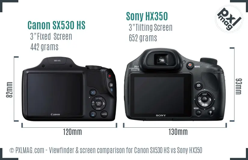 Canon SX530 HS vs Sony HX350 Screen and Viewfinder comparison