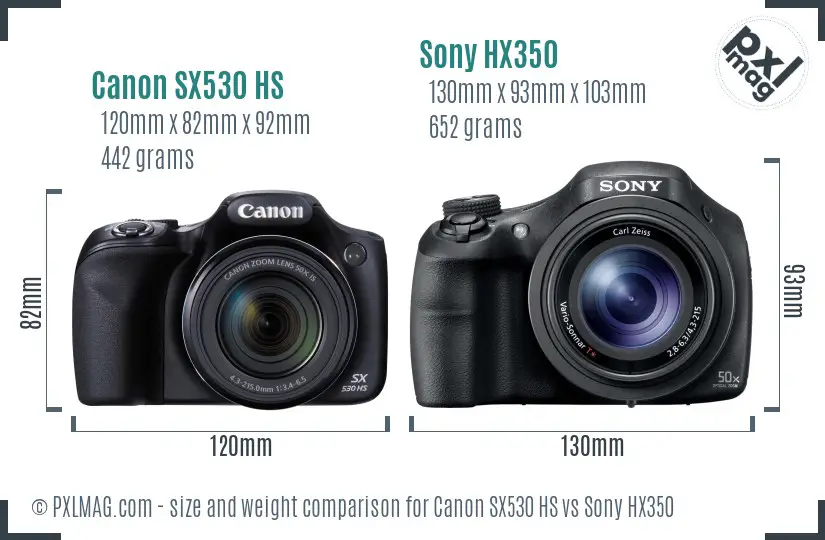 Canon SX530 HS vs Sony HX350 size comparison Canon SX530 HS vs Sony HX350 size comparison