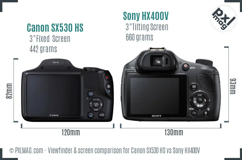 Canon SX530 HS vs Sony HX400V Screen and Viewfinder comparison