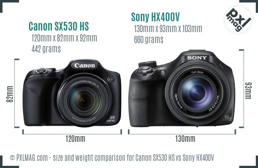 Canon SX530 HS vs Sony HX400V size comparison